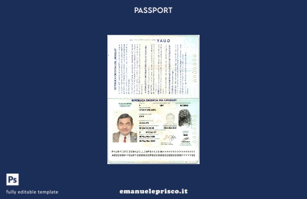 modello di passaporto uruguaiano in stile verificato